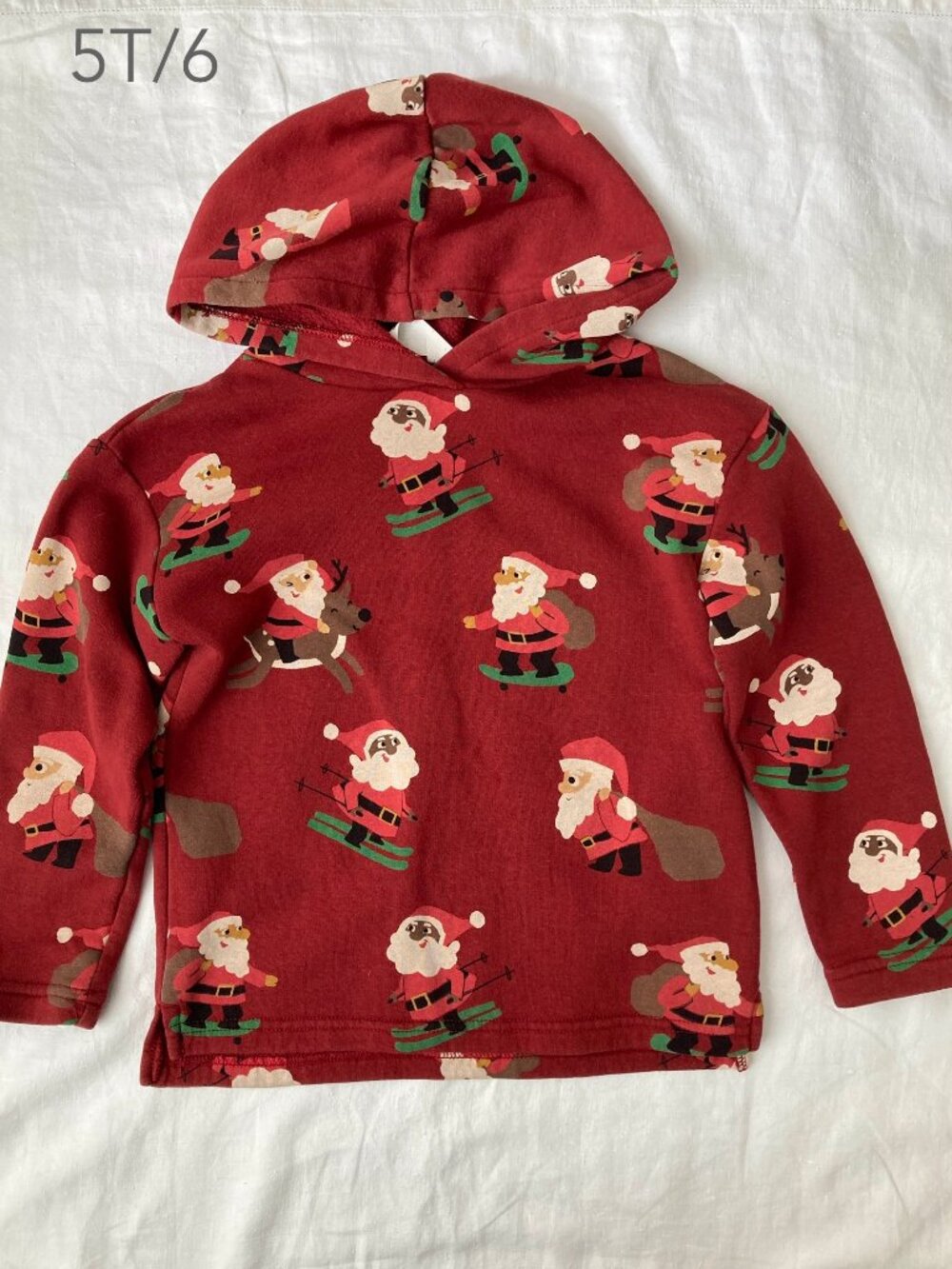 💙2/$25 H&M 5T/6 Christmas Santa Pull Over Hoodie Sweatshirt Holiday Winter